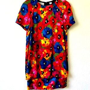 Nipon Boutique women's floral print 100% silk dress zip back short sleeve floral